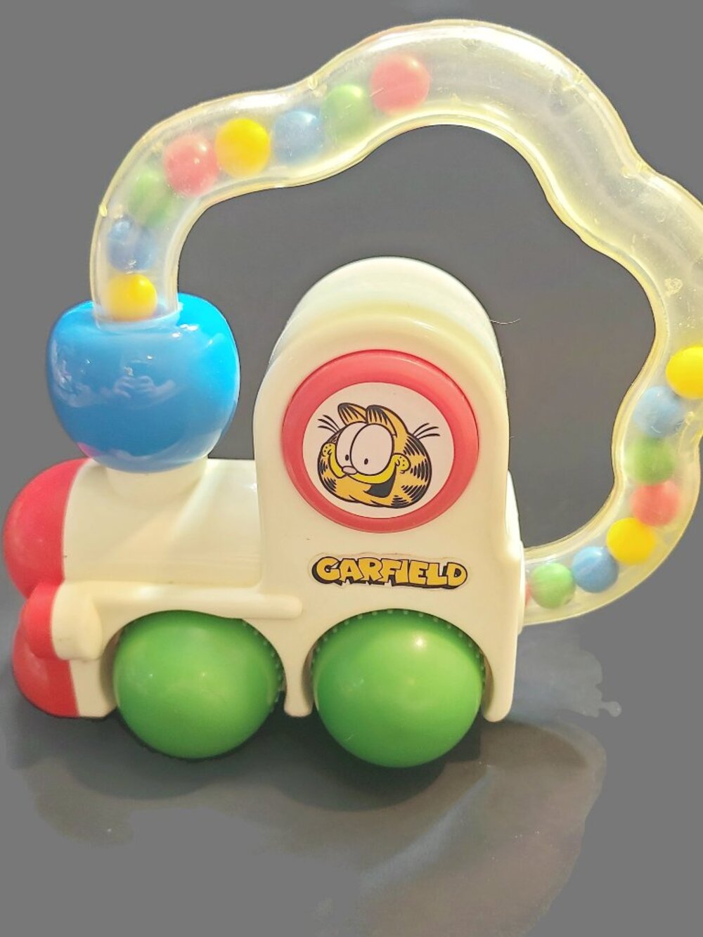 Vintage Garfield Remco Train Rattle Toy 1991 Poppin Beads Squeaker Engine WORKS